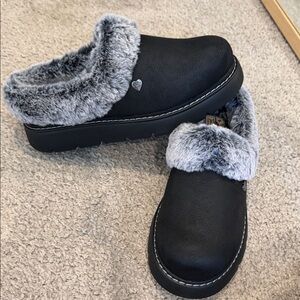 BOBS from Skechers Black and Gray Faux Fur Slippers